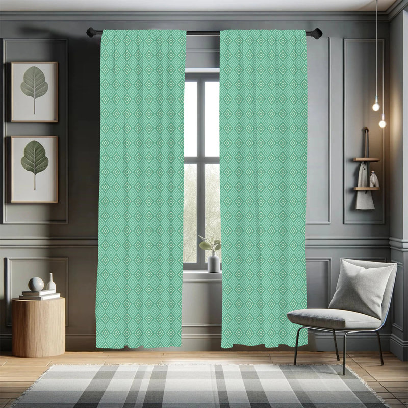 Mint Geometric Semi-Sheer Rod Pocket Curtain Panels, 28" x 95"
