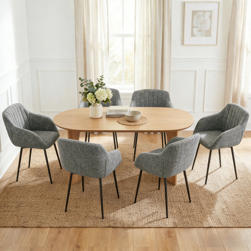 Ohio Modern Upholstered Dining Chairs with Metal Legs, 6, Grey Chenille