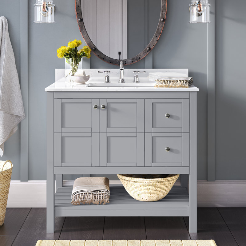 Elena 36'' Single Bathroom Vanity with Top, Gray