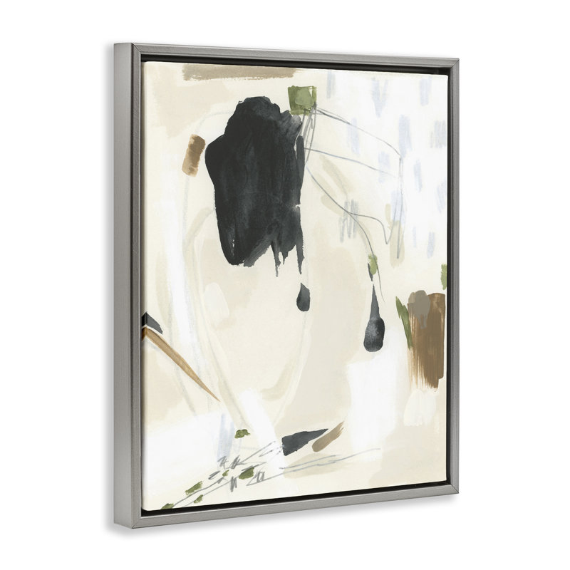 "Subtile", peinture abstraite sur toile flottante par June Erica Vess, H 31 po x l 25 po, Cadre flottant gris lustré