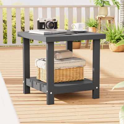 HDPE Outdoor Side Table with 2-Tier Storage Shelf, Rectangular Weather Resistant Adirondack Patio Side Table for Pool, Porch