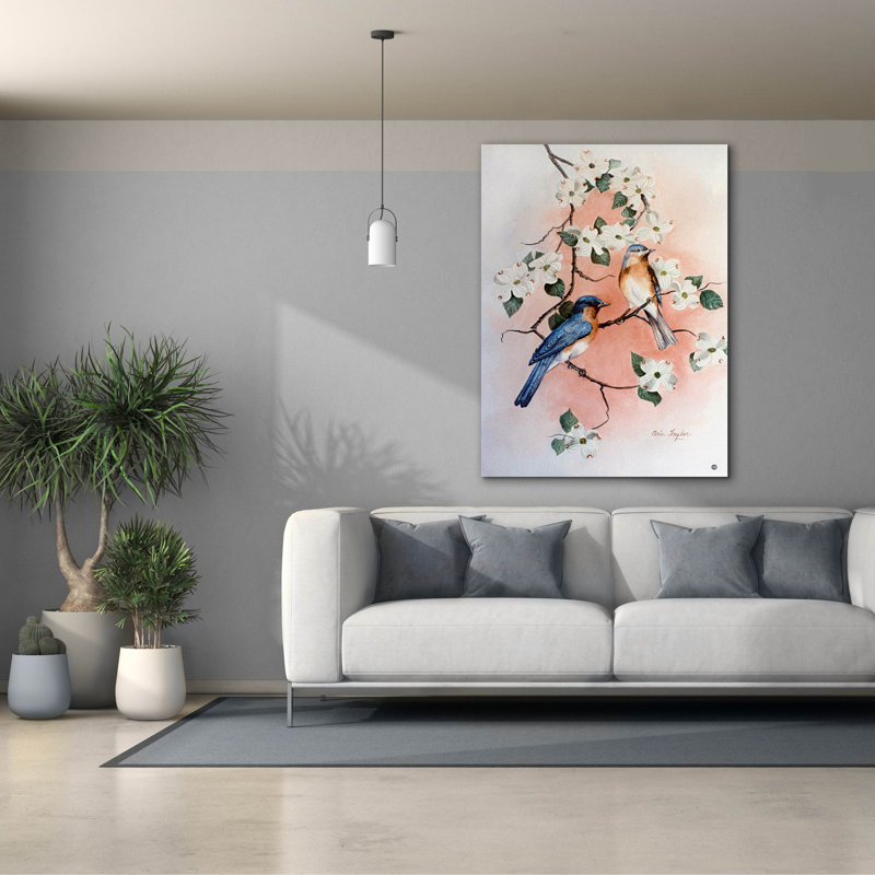 «Bluebirds And Dogwood» par Arie Reinhardt Taylor, H 54 po x l 40 po x P 1,5 po