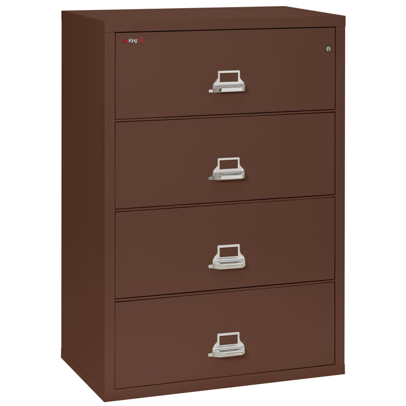 Fireproof 37.5'' Wide 4 -Drawer Steel File Cabinet, Brown, Key Lock
