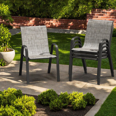 Stackable Patio Dining Chairs Set Of 2, Metal Textilene, Modern Patio