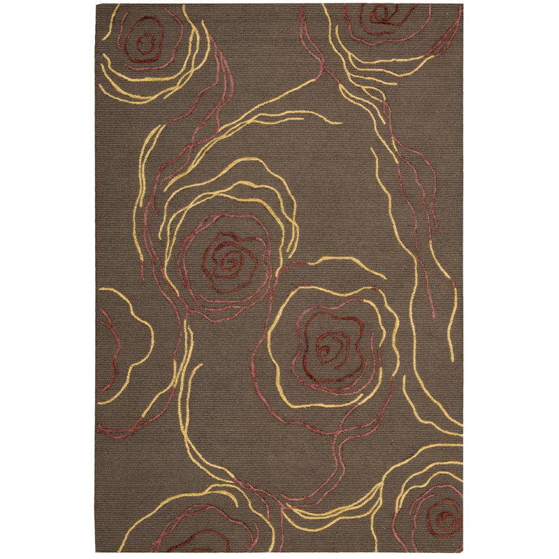 Floral Machine Woven Rectangle 5'3" x 7'3" Polyester Area Rug in Ivory, Rectangle 5' x 7'6"