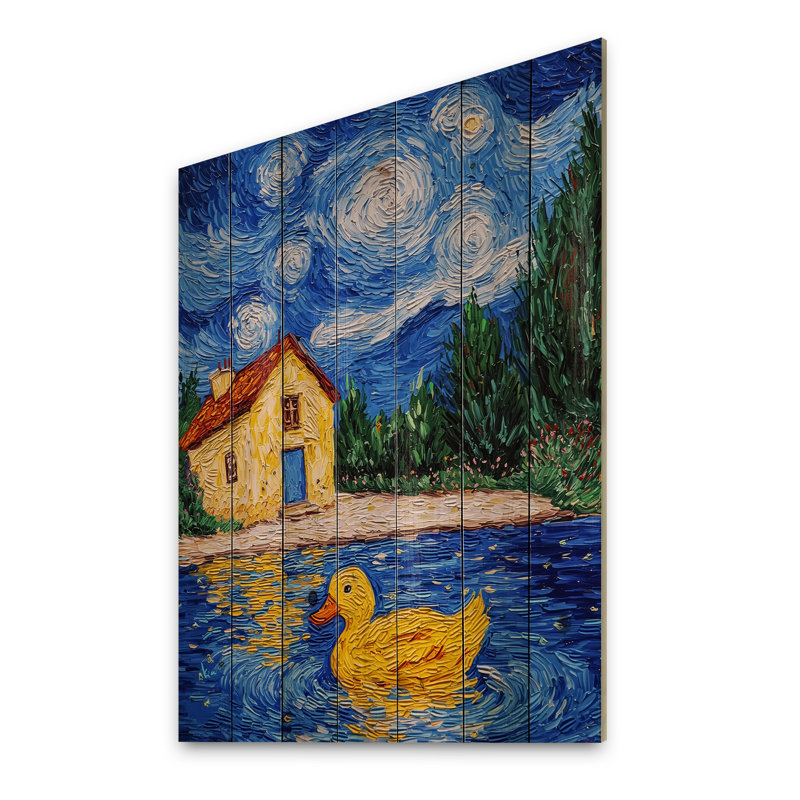 «Bold Whispers Of Duck» par Vincent I - art mural moderne sur bois de pin naturel, H 44 po x l 34 po x P 0,78 po