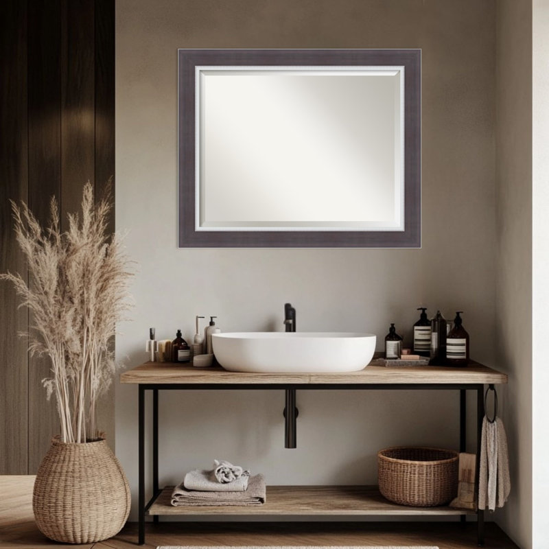 Miroir de salle de bain Ellie, 27,5 po x 33,5 po, Brun ; Argenté