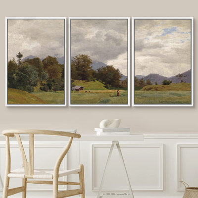 «Woodland Nursery Decor Set Storm Cloud Pastoral Farm Landscape Nature», 3 pièces, cadre flottant, impression sur toile
