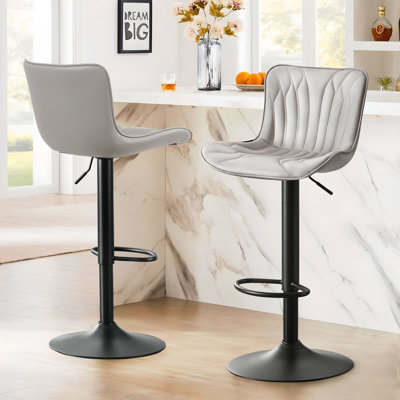 Swivel Height Adjustable Bar Stools Faux Leather Upholstered Counter Stools With Metal Frame