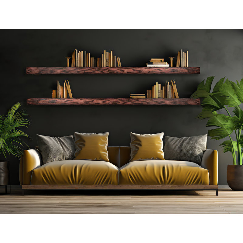 Emerald Lee 2 Piece Oak Floating Shelf, Black Cherry, 3" H x 62" W x 4" D