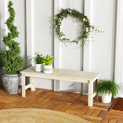 2-Seat Wood Garden Bench, Patio Bench Outdoor Bench with Slatted Seat, Backless Front Porch Bench for Park, Garden, Poolside, Deck, Nature Wood by Millwood Pines