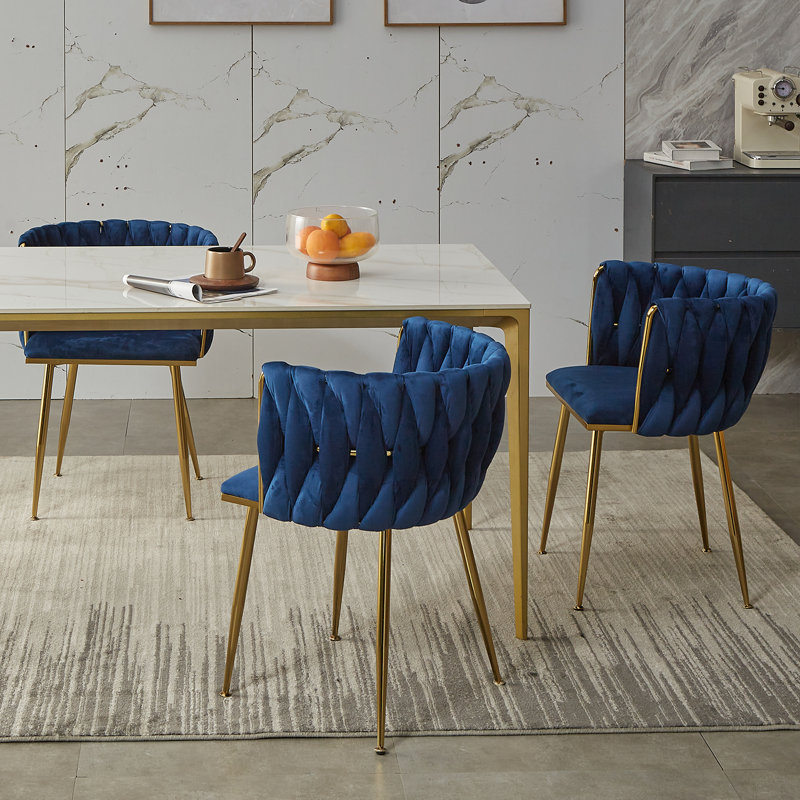Evanni Velvet Upholstered Metal Side Chair, Navy, 4