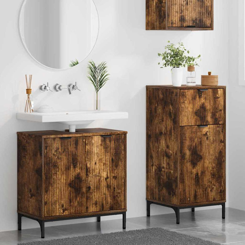 Bathroom Storage Furniture Set, Smoked Oak