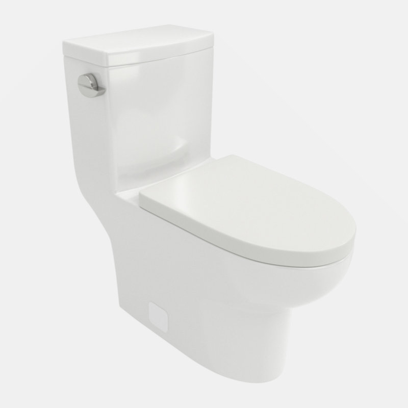 White Ceramic One-Piece Elongated Toilet with Soft-Closing Seat