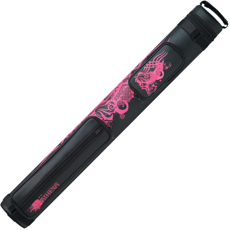 Athena Black and Pink Vinyl Pool Cue Case with Tribal Rose Design