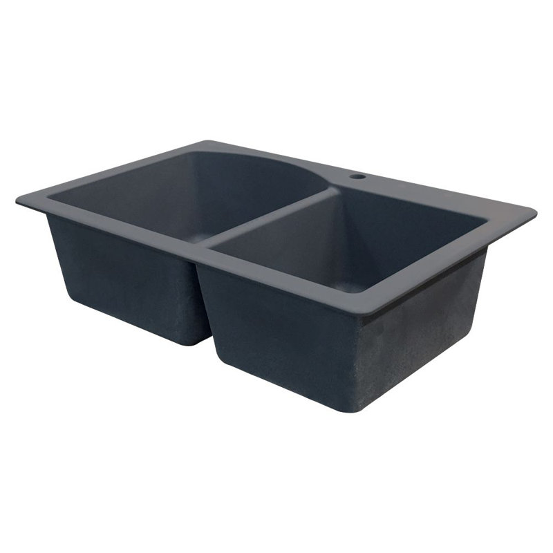 Évier de cuisine en granite à double décalage l 33 po x l 22 po Aversa, Gris