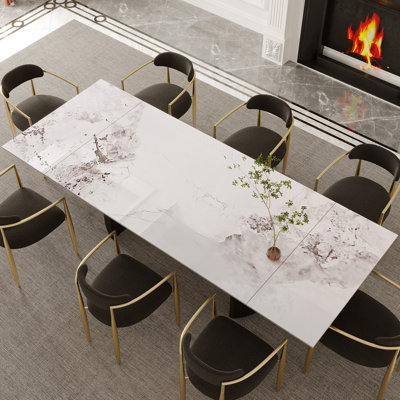 Modern 63" To 94.48" Extendable Sintered Stone Dining Table With Metal Legs , Seats 8-10
