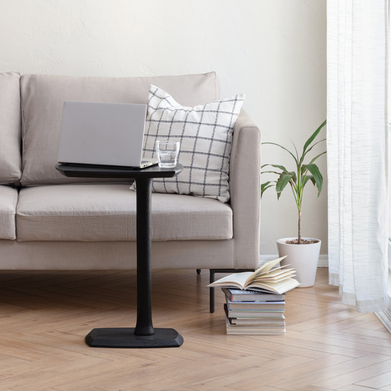 Anavilhanas Solid Wood C Shape Pedestal Side Table, Black