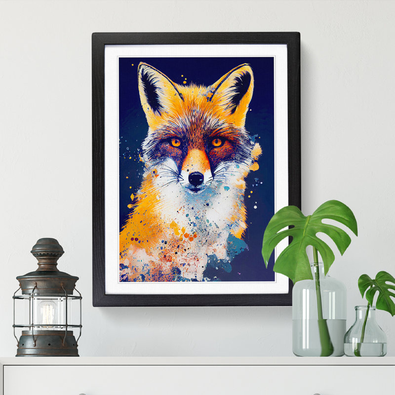 FRM-V0523-1033X Fox Paint Splatter Vol.1 - Single Picture Frame Print, 34cm H x 25cm W x 2cm D, Oak Framed