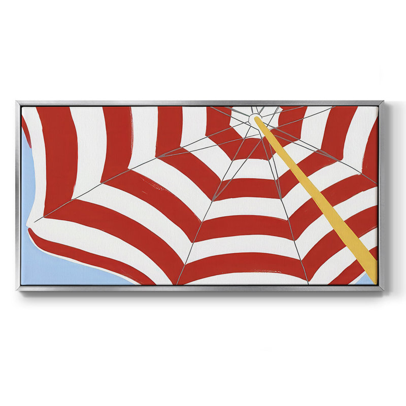 Parasol Beach Stripes I - Toile tendue avec châssis tendue, prête à accrocher, Argent argent, H 21 po x l 41 po