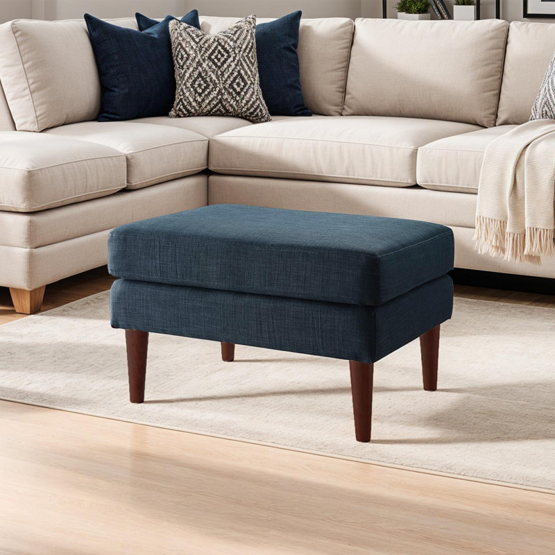 Corwith Upholstered Ottoman, Dark Blue Fabric/Natural