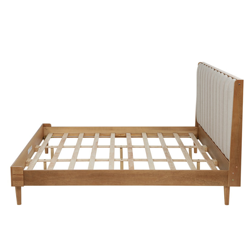 Lit en très grand lit en bois avec tête de lit tapissier de style piano, lit en bois avec cadre de lit renforcé, Très grand