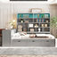 Lit de jour double en bois avec trois tiroirs, bureau, tablettes et lumières, gris