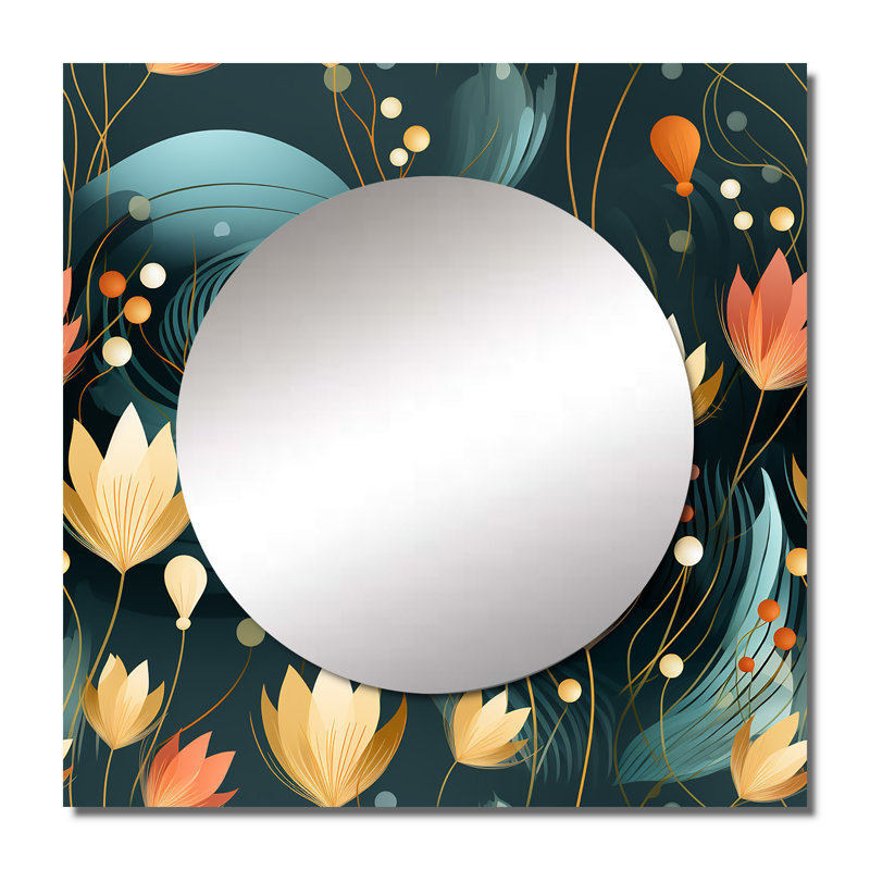 Modern Oasis Hues In Botanical World - Art mural miroir carré tropical pour salle de bain, 36 po x 36 po
