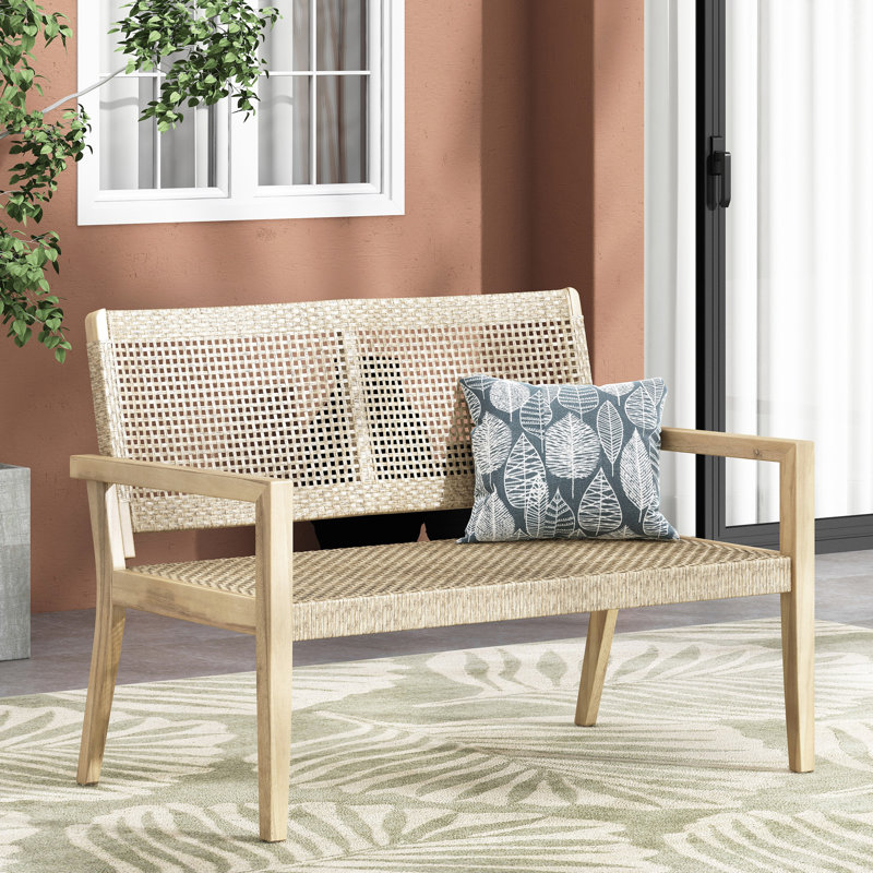 Causeuse d'extérieur en osier et en bois d'acacia, multicolore brun clair et brun clair, H 34 po x l 46,5 po x P 27,25 po