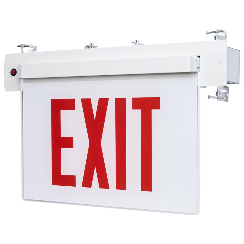 Panneau de sortie lumineux Edge Light, homologué à Chicago, boîtier blanc, 120-277 V, alimentation de secours de 90 min, simple face, encastré au plafond et au mur