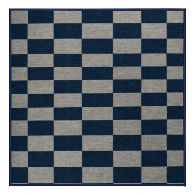 Machine Washable Checkered Blue Area Rug
