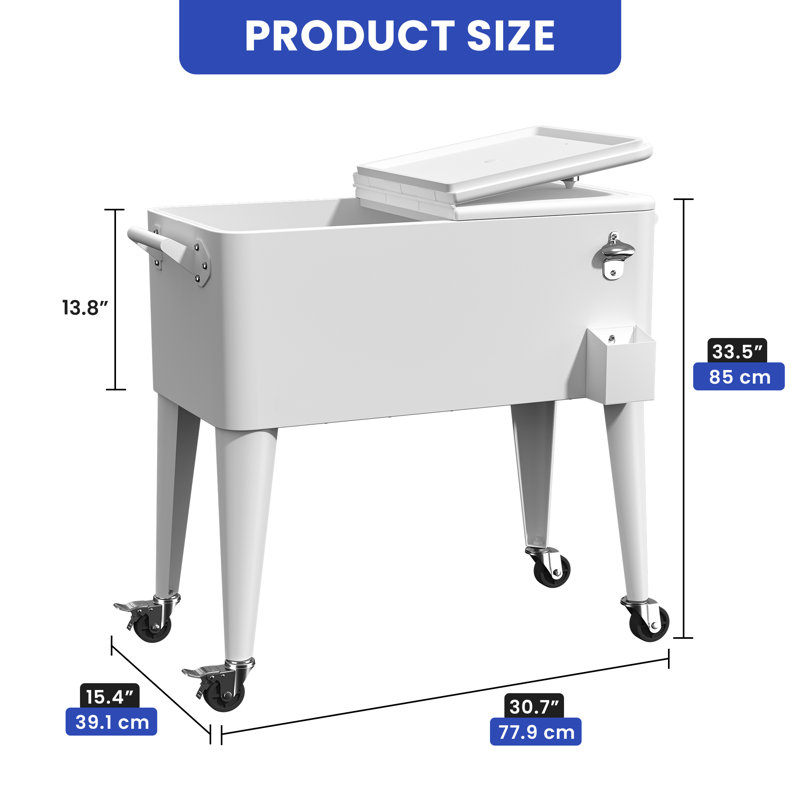 Glacière pour terrasse extérieure avec roulettes et ouvre-bouteille Edrosie Inc