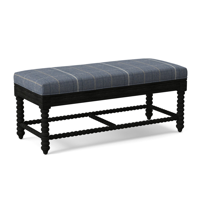Lind Island Upholstered Bench, Lapis Plaid; 0126-63, Antique Black Finish