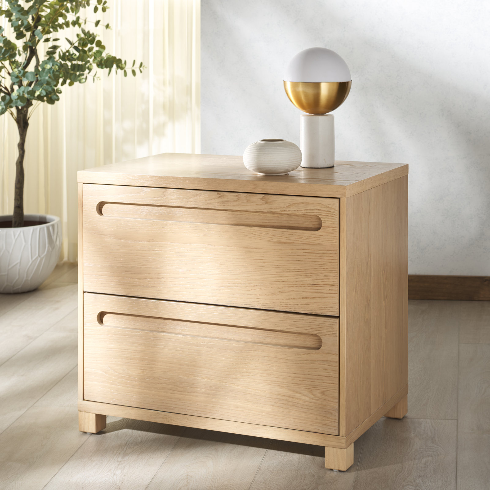 Lesheka 2 Drawer Wood Nightstand, Oak