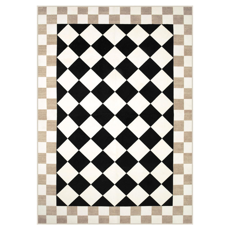  Checkered Washable Area Rug for Living Room Non-Slip Soft Stain Resistant Indoor Carpet, Rectangle 5' x 7'