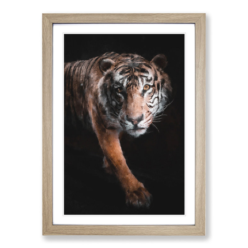 Prowling Tiger - Framed Print, 36cm H x 27cm W x 2cm D, Oak Framed