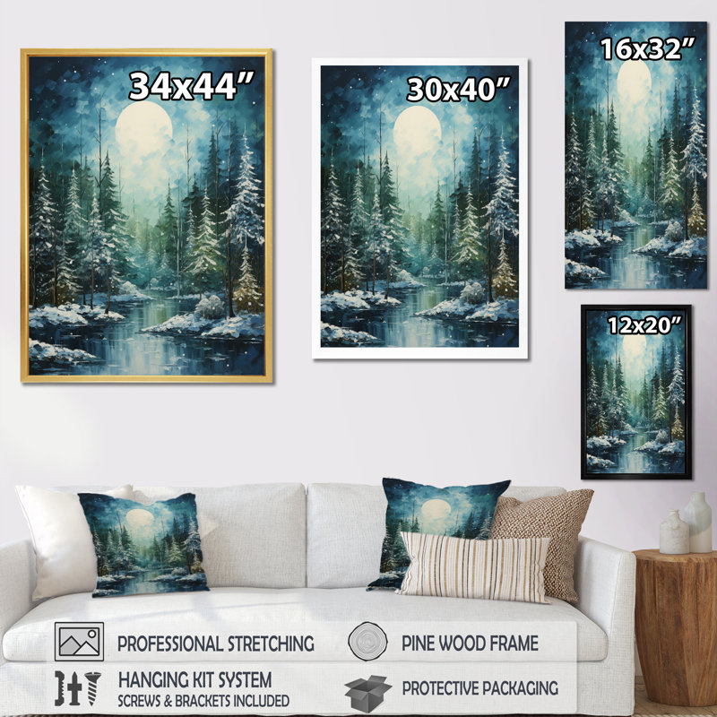 Winter Wintery Evergreen II, reproduction d'art sur toile, H 32 po x l 16 po, Cadre flottant doré