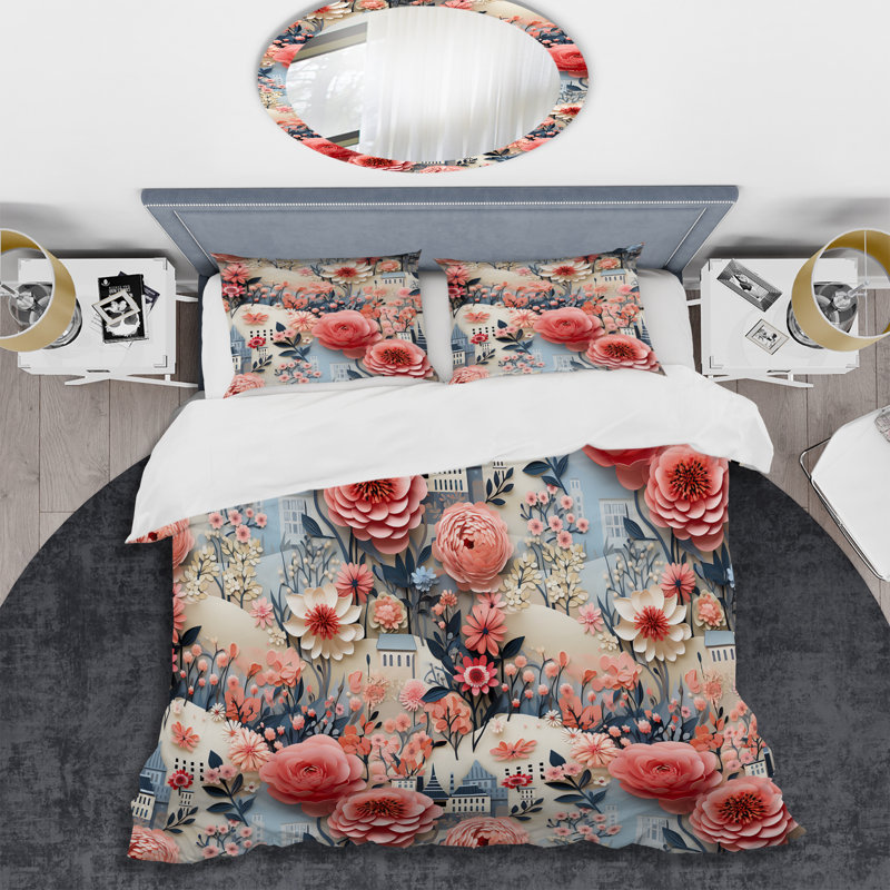 Ensemble de housse de couette à motif floral rose City Oasis, Housse de couette pour très grand lit et 2 très