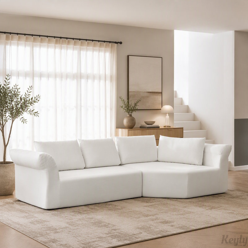 Canapé modulaire modulaire avec accoudoirs larges et coussins décoratifs, Beige Fabric