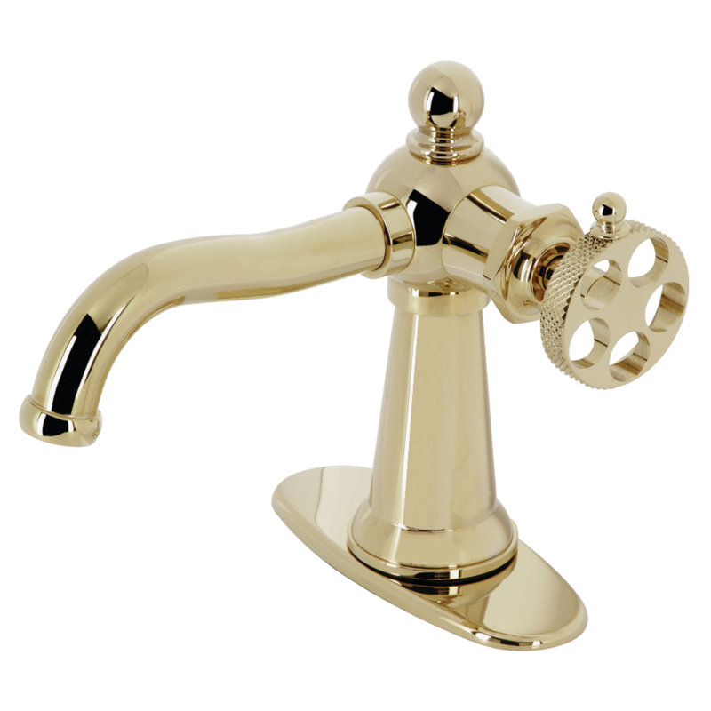 Kingston Brass Knight Single-Handle 1-Hole Deck Mount Bathroom Faucet with Push Pop-Up and Deck Plate, Matte Black