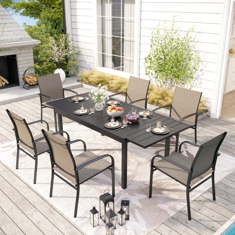 Argyri 6 - Person Metal Patio Dining Set with Extendable Rectangular Table
