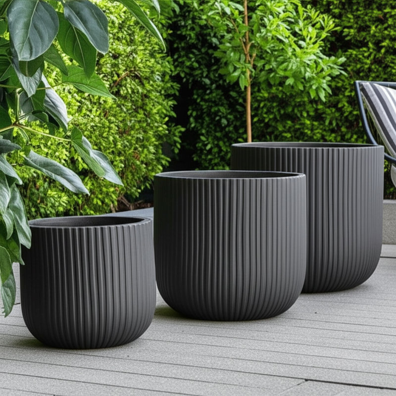 Ensemble de pots de fleurs en polyrésine, Noir