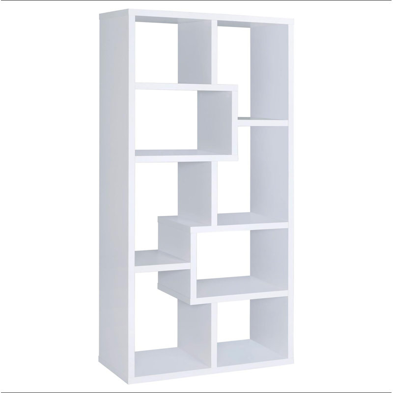 8-shelf White Geometric Bookcase, White