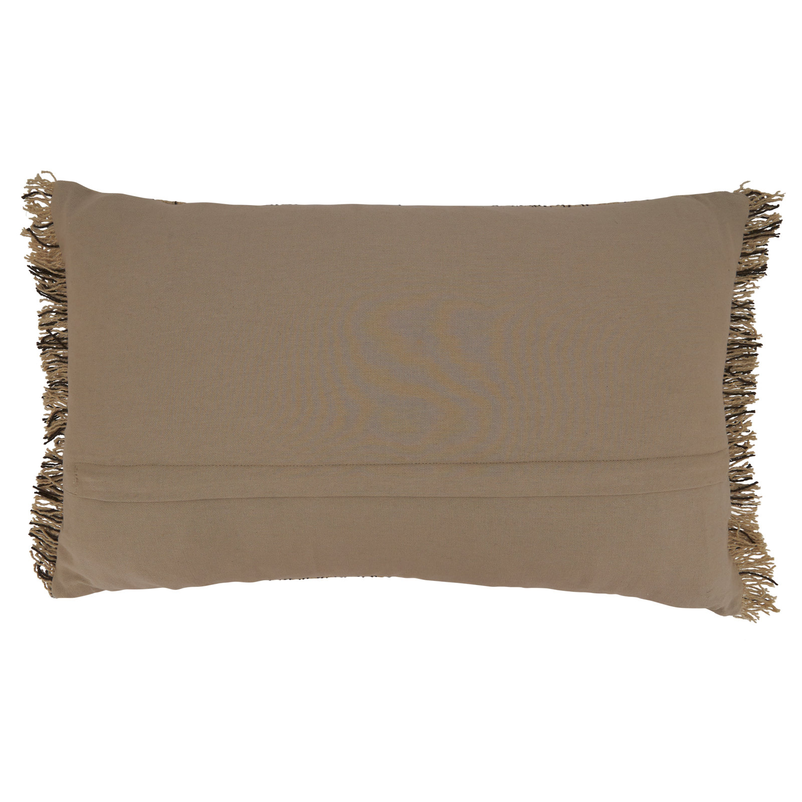 Carey Fringed Cotton Lumbar Throw Pillow, Feathers, Natural