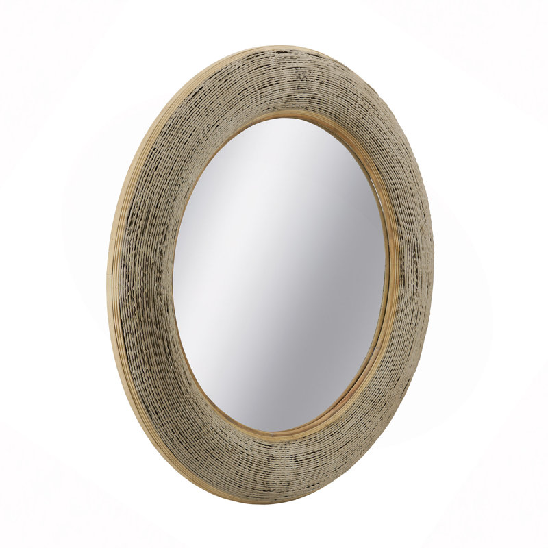 35.5" Round Woven Texture Decorative Mirror