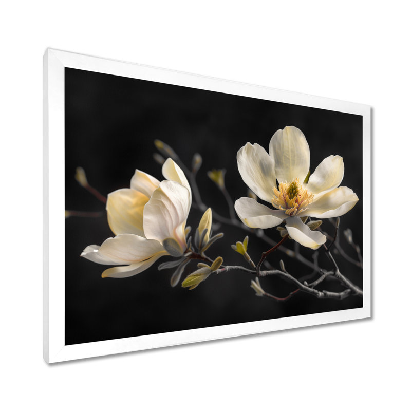 Décoration murale Rodriguez - Magnolias, H 24 po x l 32 po, Cadre simple blanc