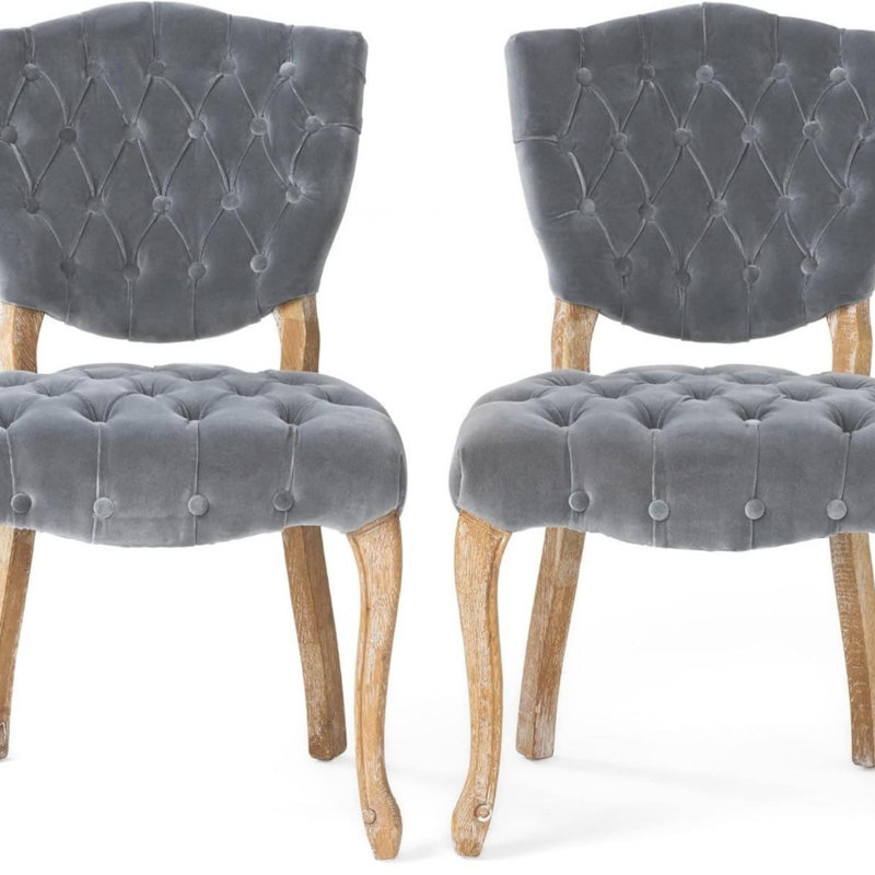 Richard Tufted Upholstered Parsons Chair, Gray Velvet