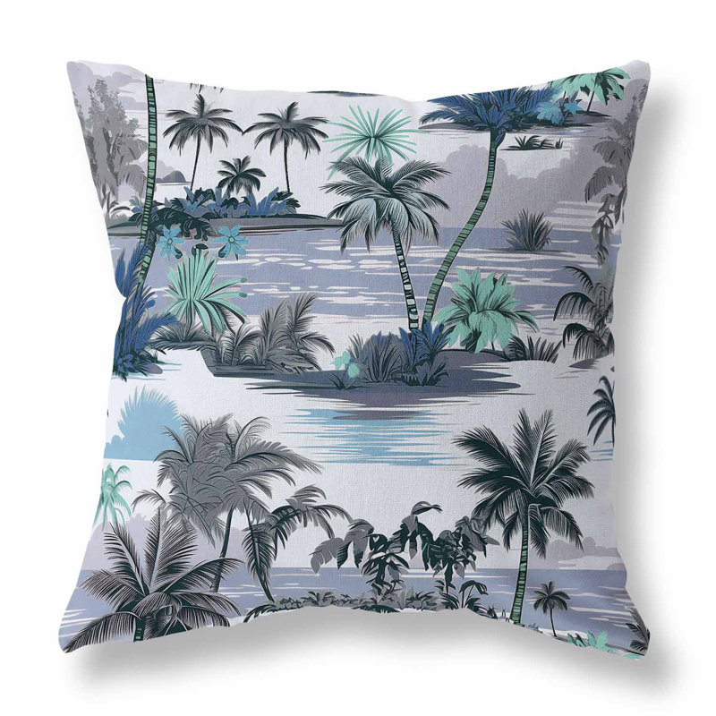 Coussin décoratif réversible intérieur / extérieur Tropical Beach, Bleu / gris, H 18 po x l 18 po