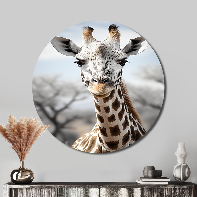Afrique, girafes élégantes II - paysages, art rond en métal, H 23 po x l 23 po