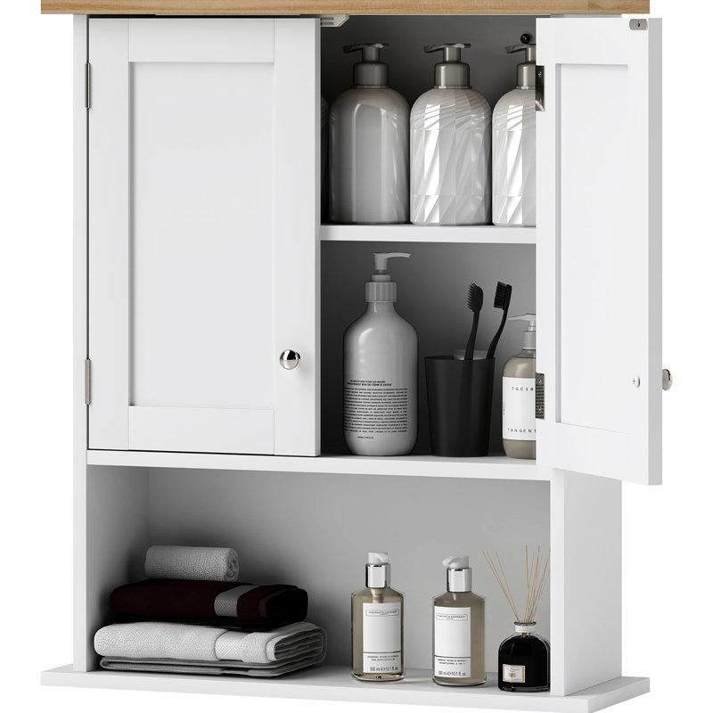 Armoire murale de salle de bain - Design moderne avec 2 portes, tablette réglable, dessus de toilette, rangement à finition blanche